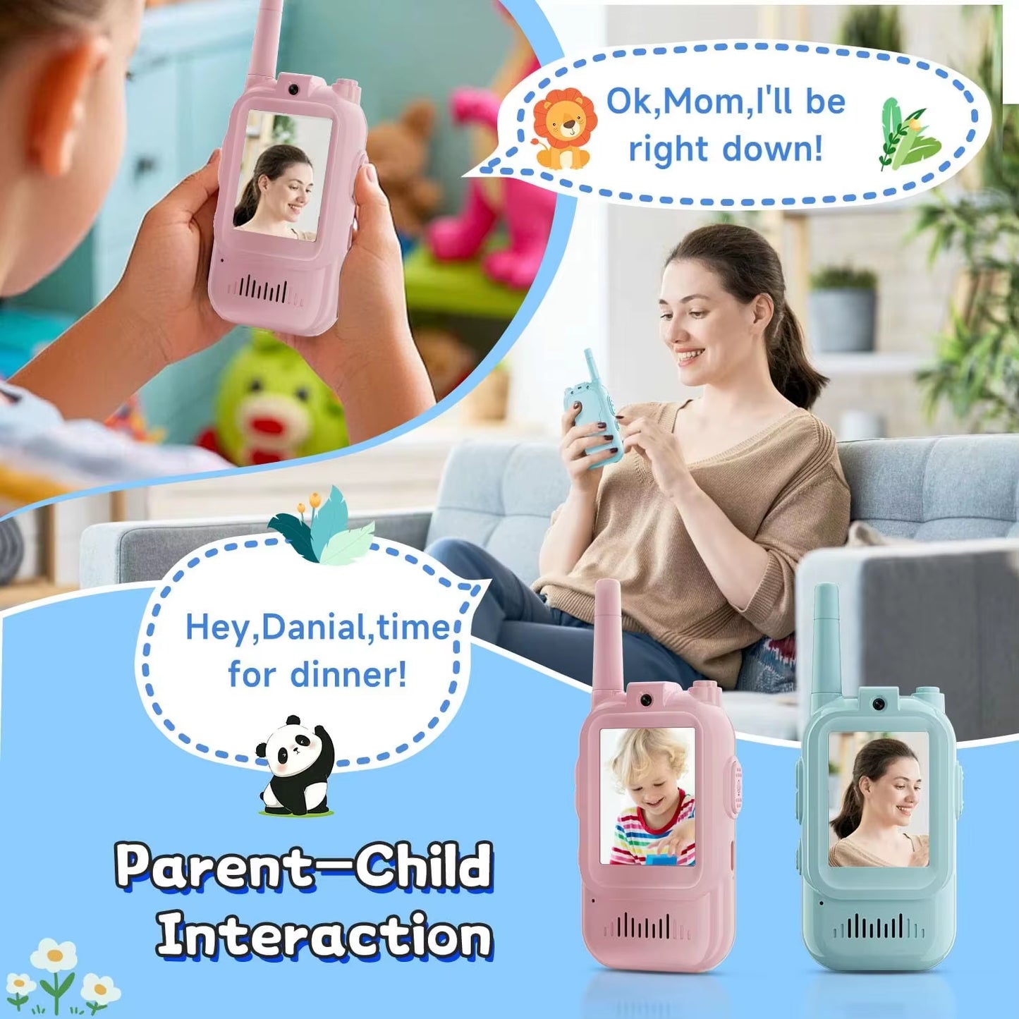 Video Walkie Talkies for Kids 2 Pack Rechargeable Intercom Walkie-Talkie 2 Screen One-Click Call Child Video Intercom