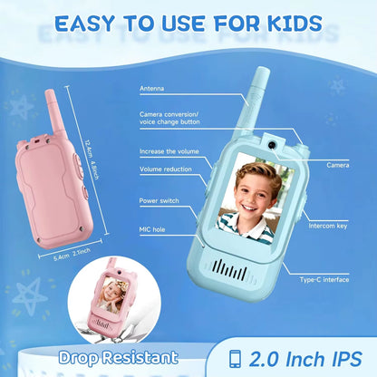 Video Walkie Talkies for Kids 2 Pack Rechargeable Intercom Walkie-Talkie 2 Screen One-Click Call Child Video Intercom